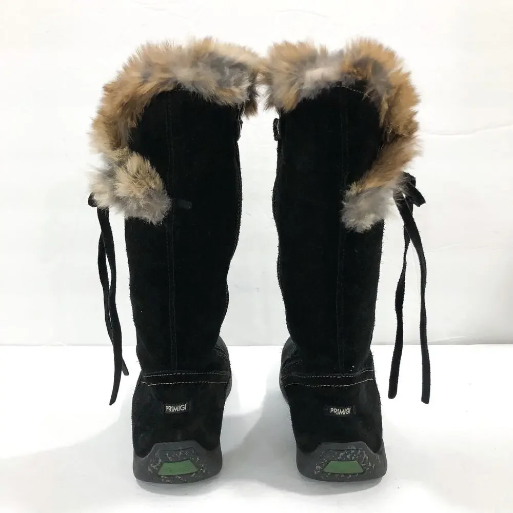 Primigi Black Suede Tall Fur Trim Boots